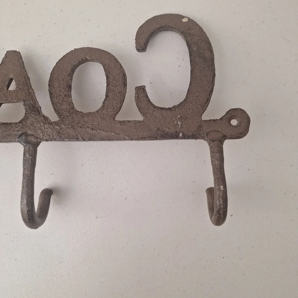 Vintage Cast Iron Metal 3 Arm Coat Hook Rack Wall Hanging Heavy 14